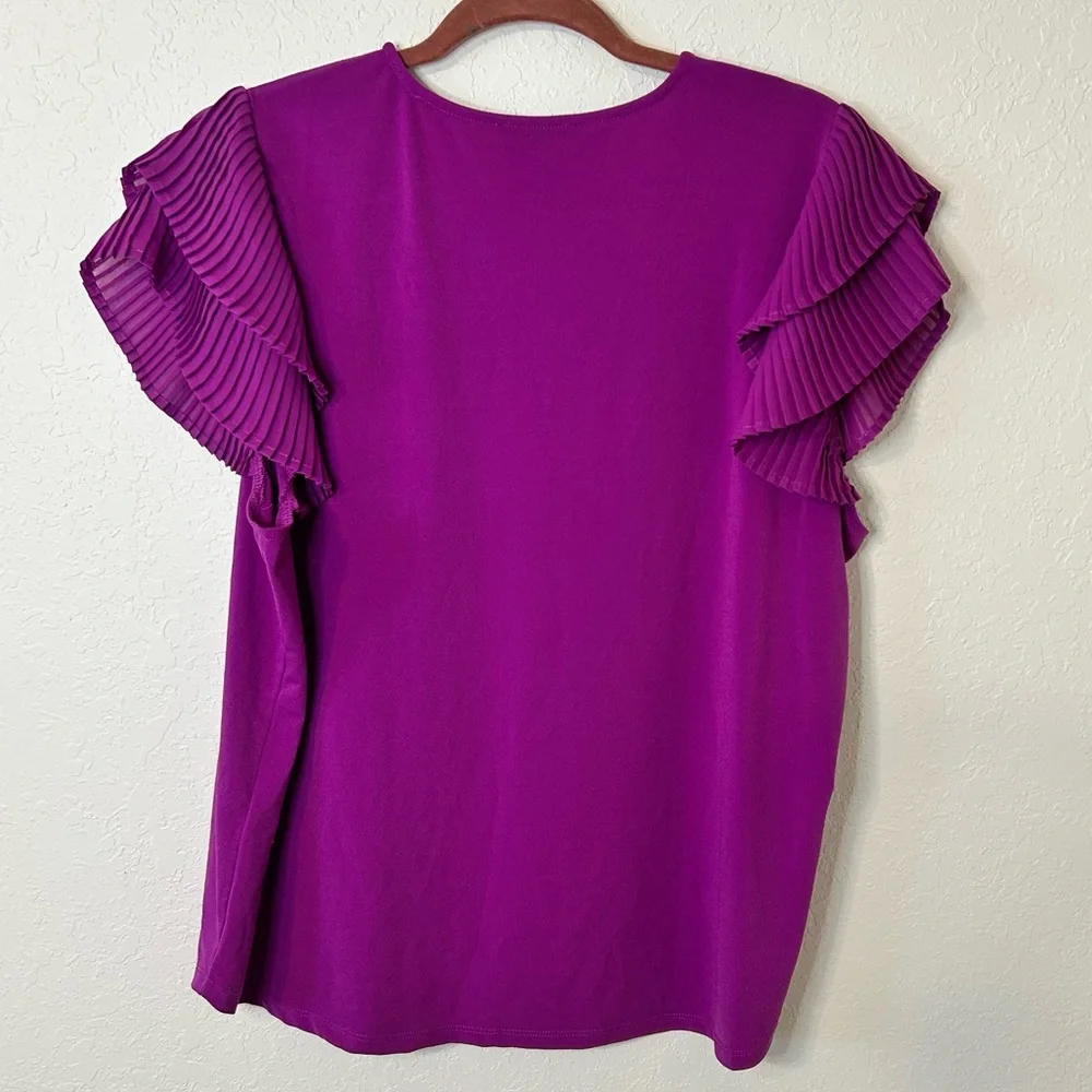 Adrianna Papell V-Neck Top with Pleated Flutter Sleeves purple blouse Size XL - Picture 6 of 6